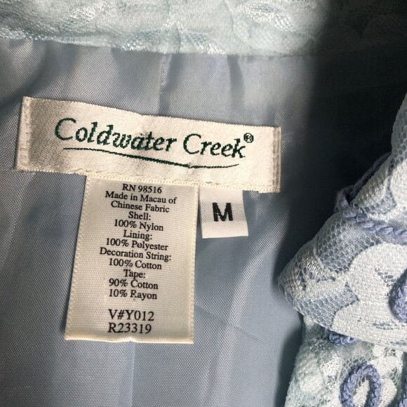 Coldwater Creek Jacket Womens Sz Medium Blue Lace Ribbon Flowers Open Blazer - Picture 6 of 7